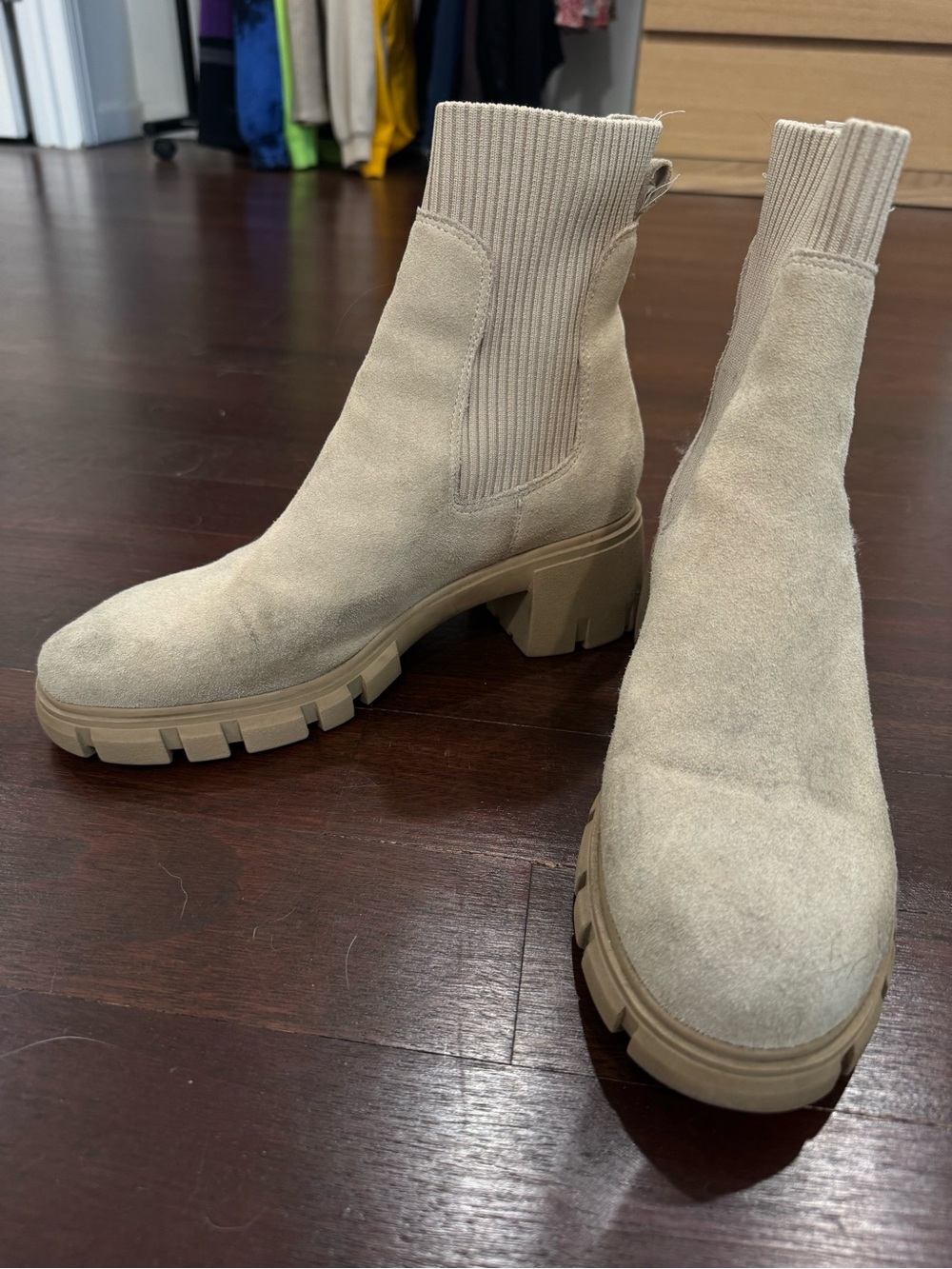 Steve Madden Neutral Suede Chelsea Lug Boots for Women - Beige